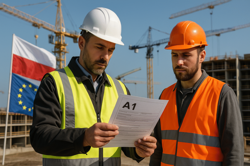 Inspektor sprawdza zaświadczenie A1 polskiej firmy podczas kontroli zagranicznej